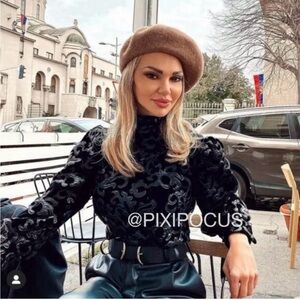 Zara Black Velvet Floral Blouse